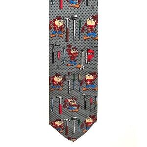 Vintage Warner Bros. Tazmanian Devil Carpenter tools 100% silk men's necktie